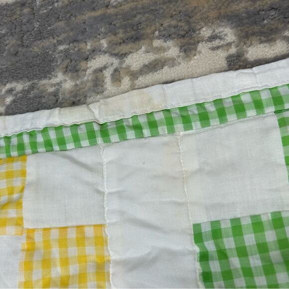 Vintage Handmade Elephant Yellow Green Gingham Nursery Crib Baby Quilt - Picture 3 of 8